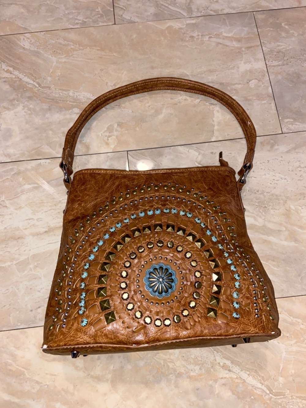 Montana West Women's Brown Shoulder Purse Western Style Rhinestone Studded Bag